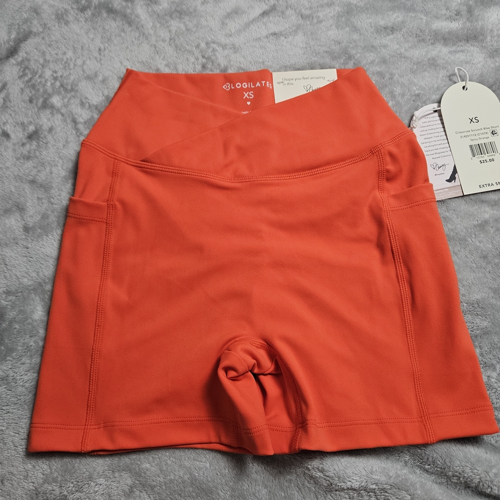 Blogilates Red Biker Shorts XS High Waist Pockets NWT